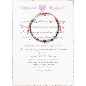 Bransoletka celebrytka czarny TURMALIN AMETYST HEMATYT ochrona i spokój